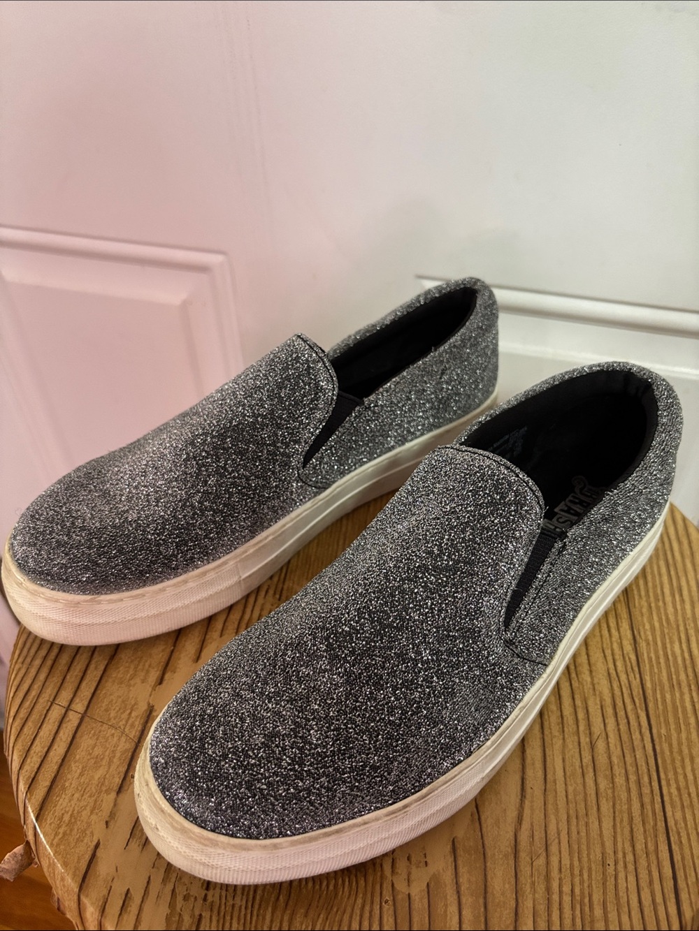 Brash Silver Glitter Slip-On Sneakers